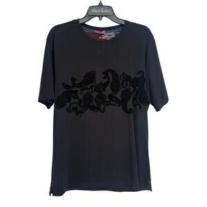 Robert Graham Short Sleeve T-Shirt The Venture Black Velvet Paisley Burnout M